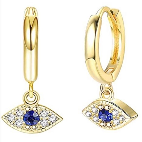 Jewelry - Gold tone evil eye drop earrings